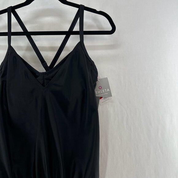 Athleta Side Scrunch Tankini Swim Top Womens 36B/C Adjustable Strap V-Neck Black - Picture 5 of 13